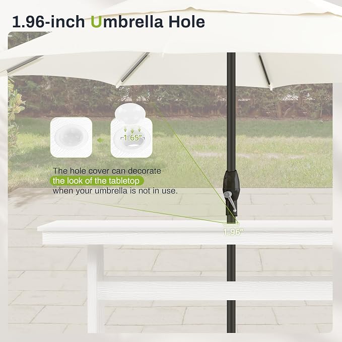 7 Piece Outdoor Dining Set, HDPS Patio Table and Chairs Set, 66" Patio Table with 1.96" Umbrella Hole & 6 Chairs, All Weather Furniture for Garden, Backyard, Poolside (White)