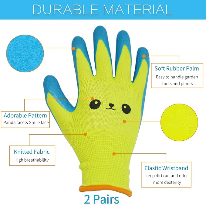 Kids Gardening Gloves for Ages 2-12 Toddlers, Youth, Girls, Boys, Children Garden Gloves for Yard Work (Size 5 for 9, 10 Year Old)