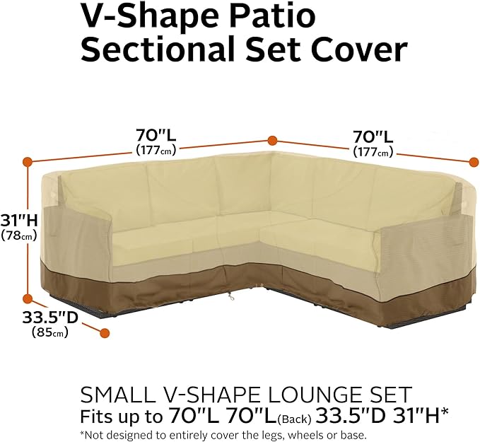 Classic Accessories Veranda Water-Resistant 70 Inch Patio V-Shaped Sectional Lounge Set Cover, Patio Furniture Covers