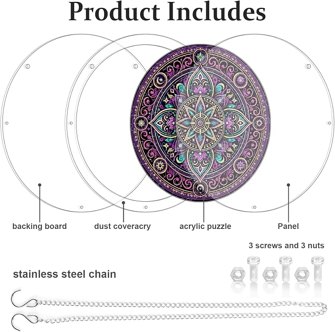 Acrylic Puzzle Suncatcher, Sun Catchers Puzzle for Window Hanging | 8.2 Inch Purple Mandala DIY Suncatcher Puzzle Gifts for Adults, Women, Men, Wife, Mom, Home & Garden Decor