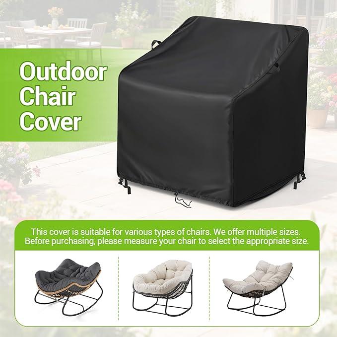 Kasla Patio Chair Cover, Waterproof Heavy Duty Cover for Outdoor Rocking Chair & Rattan Wicker Chair & Swivel Chair & Lounge Deep Seat (Black, 29"L×30"W×36"H, 2 Pack)