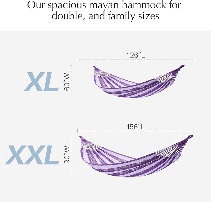 PNAEUT Handwoven Mayan Hammock, Thick Soft Rope Double Hammock for Outdoor Outside & Indoor, 600 lbs Capacity Heavy-Duty, Includes Tree Straps, Carabiners & Carrying Bag (Mauve Purple, X-Large)