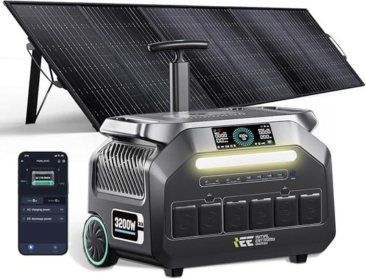 IEE 3200W Portable Power Station P3200 with 500W Solar Panel, 2048Wh LiFePO4 Solar Generator, 1800W AC & 1000W Solar Charging, 14 Output Ports(6400W Peak), EPS, for Home Backup, Camping, RV, Emergency