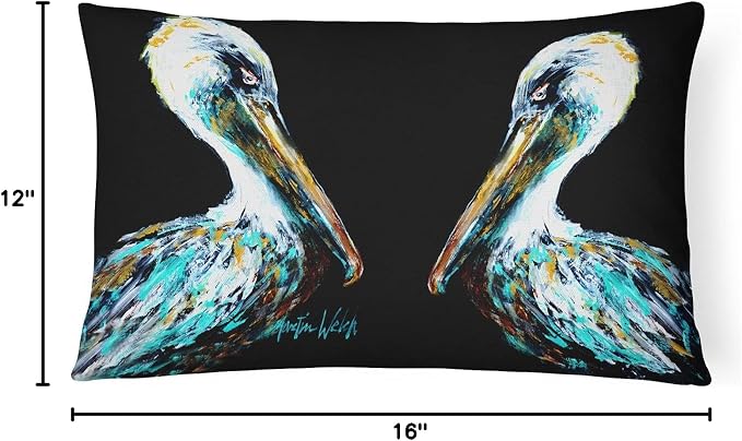 Caroline's Treasures MW1164PW1216 Dressed in Black Pelican Canvas Fabric Decorative Pillow Machine Washable, Indoor Outdoor Decorative Pillow for Couch, Bed or Patio, 12HX16W