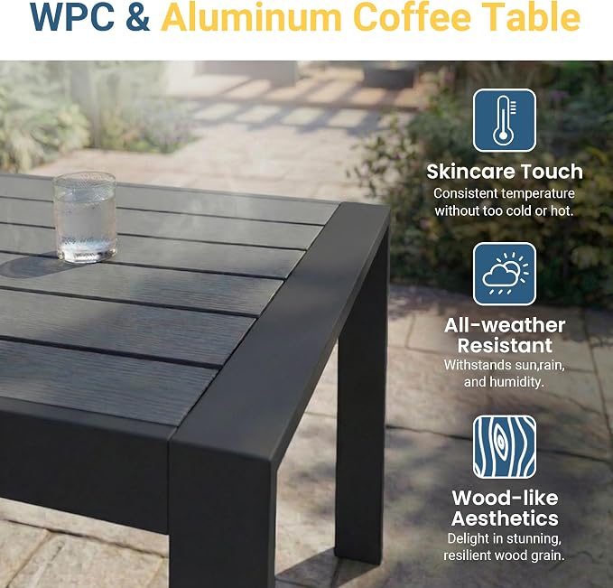 Wisteria Lane 5 Pieces Aluminum Patio Furniture Set with Umbrella, All Weather Oversized Outdoor Furniture Set with Deep Seat and Back Cushion, Patio Conversation Sets with Wide armrest, Blue & Kahki