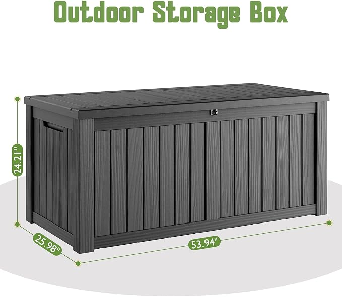 KAMABOKO Outdoor Storage Box, 150 Gallon Large Outdoor Resin Deck Box, Storage Waterproof Boxes Lockable Lid for Garden Tools, Pool Supplies, Patio Furniture and Cushions, Black