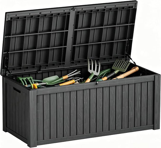 Outdoor Storage Deck Box, Large Patio Container for Garden Tools, Cushions and Yard Accessorie.Lockable Waterproof Resin Weatherproof Storage Container (Black, 180 Gallon)