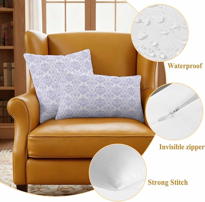 Purple Baroque Waterproof Outdoor Pillow Covers Set of 2 Home Decor, Chic Luxury Medallion Printed Flowe Pillowcase Patio Pillow Covers for Couch Bench Furniture Garden 18x18in