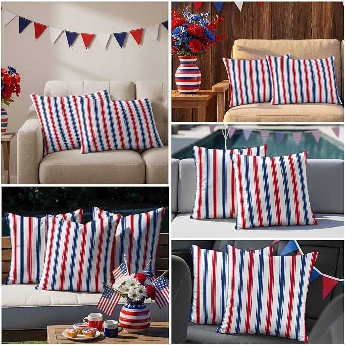 Outdoor Pillow Covers Set of 2, USA Independence Red Blue White Stripe Decor Throw Pillow Covers 16X16IN, President's Flag Day Throw Pillows Protector Cushion Case for Patio,Couch,Sofa,Garden