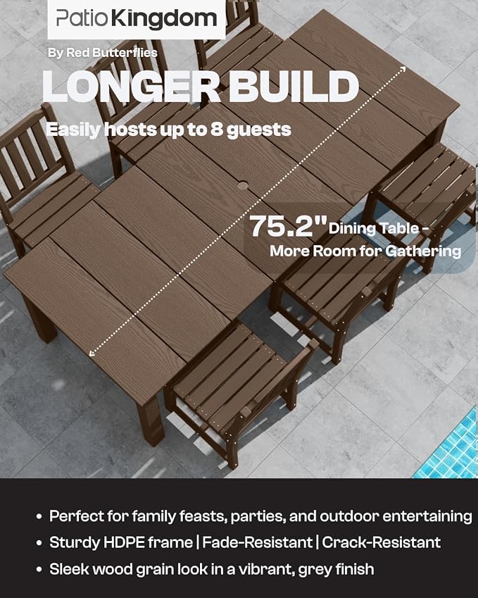 HDPE 5-Piece Outdoor Dining Set with 15FT Umbrella, Brown | All-Weather Patio Table and Chairs for 4, Fade-Resistant Patio Furniture Dining Set for Lawn, Garden, Deck, Backyard