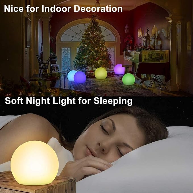 Borelor LED Ball Light, 8-Inch Rechargeable & Remote Control Globe Lights 16 RGB Colors Changing Indoor/Outdoor Night Light for Home/Party/Lawn/Desk Decoration