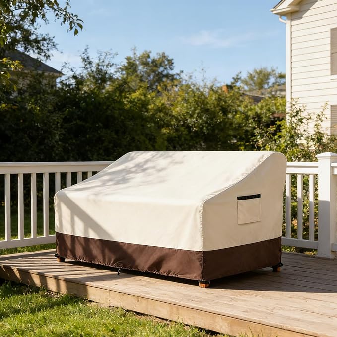 3-Seater Patio Sofa Cover, 600D Heavy Duty Waterproof Outdoor Sofa Covers, 79 W x 38 D x 35 H Inches Outdoor Couch Cover, Patio Furniture Covers, Lvory&Brown