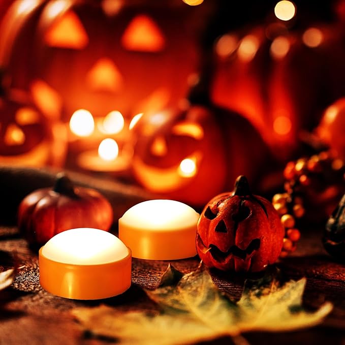 2 PCS Halloween Pumpkin Lights with Remote and Timer Battery Operated LED Bright Flickering Flameless Candle Set Bulk for Jack-O-Lantern Décor Halloween Party Home Spooky Decorations, Orange Color