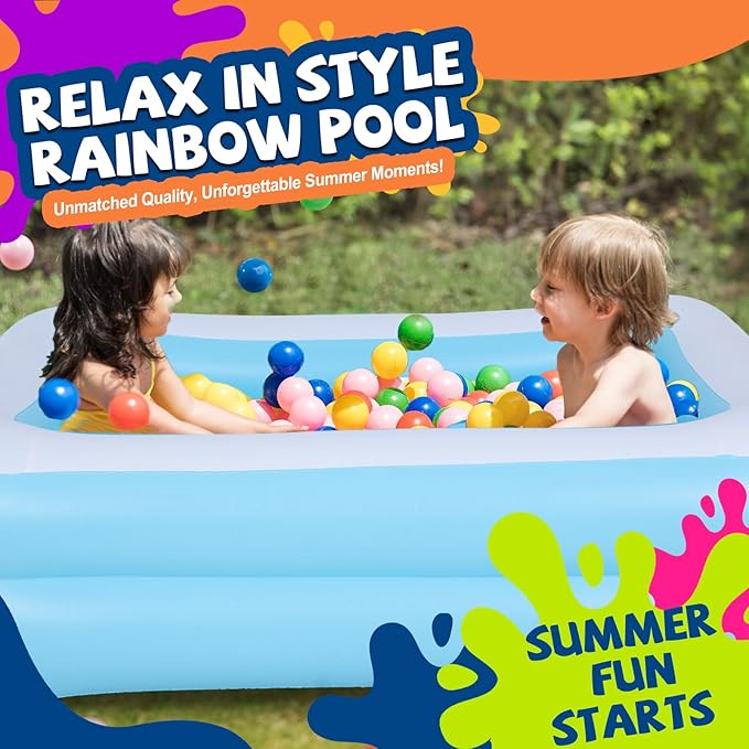 Inflatable Swimming Pool for Kids Outdoor Ground Rectangular Kiddie Pool (Max 43x34.5x13 Inch)