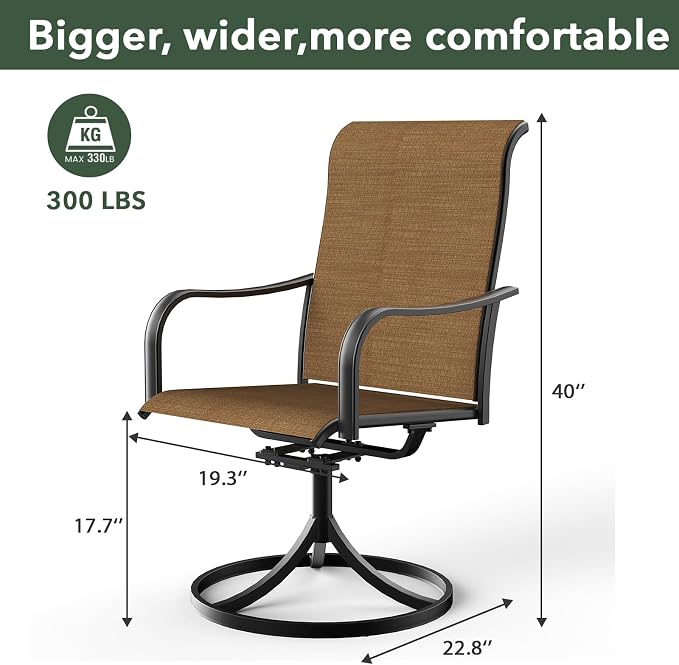 Anmutig 27.5 Inch Brown Outdoor Patio Round Table with 2 Brown Yellow Swivel Chairs - Style2