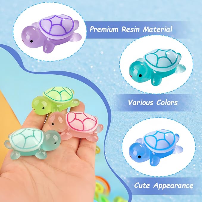 15pcs Luminous Mini Resin Turtles, Cute Tiny Turtle Figurines Glow in The Dark, for Fairy Garden Accessories, Cake Topper, Ocean Animal Theme Decor, DIY Outdoor Micro Landscape, Hidden Game