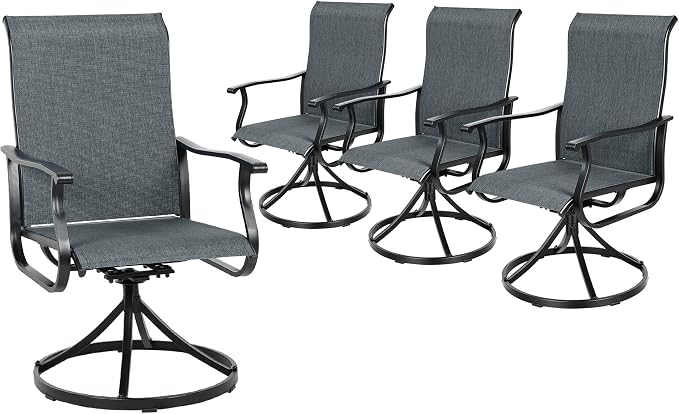 SUNCROWN Patio Swivel Rocker Dining Chairs Set of 4, All Weather High Back Textilene Outdoor Chairs with Sturdy Metal Frame, Swivel Rocking Patio Chairs for Backyard Lawn Garden Porch Deck, Dark Grey