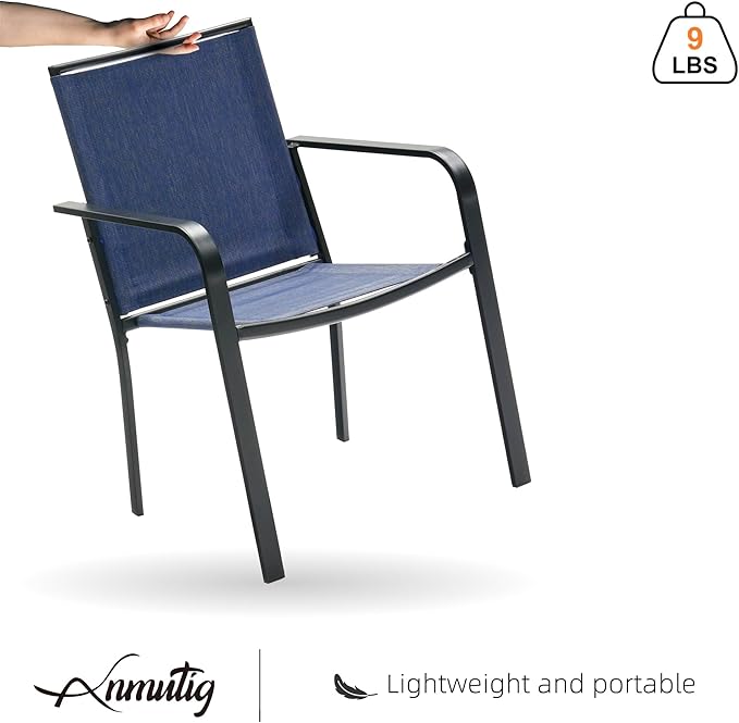 Anmutig 5 Piece Outdoor Patio Table and Chairs Set with Navy Blue Stackable Chairs and 37" Square Table with Umbrella Hole for Garden, Deck