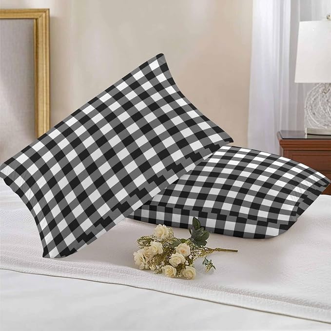 Outdoor Waterproof Throw Pillow Covers Set of 2 Black White Buffalo Plaid Lumbar Pillowcases 20x12 Inches Pastoral Checked Decorative Pillows Cushion Case Patio Pillows for Couch Bed Chair Garden