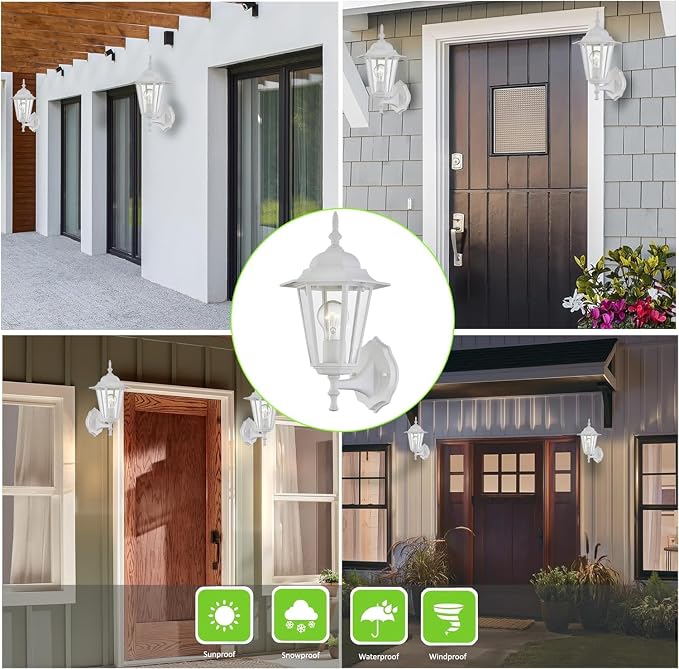 WISBEAM 2 Pack Outdoor Wall Light, White Wall Sconce for House Porch Lighting Fixture, E26 Base 60W Max, Metal Housing Plus Glass, Wet Location Rated, ETL Qualified, Bulbs not Included