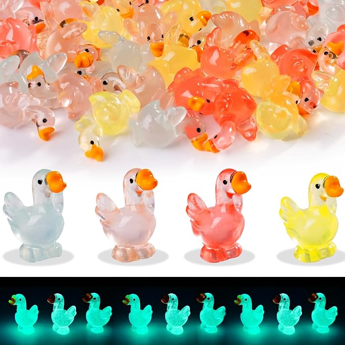 60 pcs Mini Resin Swan Many Styles Variety Tiny Luminous Animals Figures Miniature Little Small Animal Figurines Bulk for Micro Fairy Garden Landscape Accessories Hide Crafts Decor Aquarium