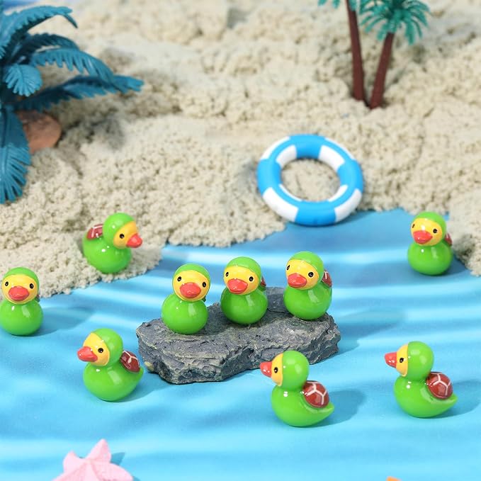 30 Pcs Turtle Ducks, Mini Turtle Resin Ducks Bulk, Cute Toy Figures for Birthday Party Favors Landscape Decorations (Turtle Duck)