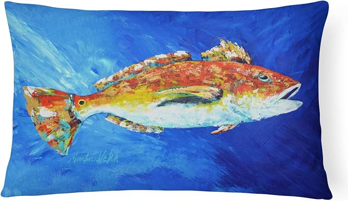 Caroline's Treasures MW1212PW1216 Red Fish White Spin Canvas Fabric Decorative Pillow Machine Washable, Indoor Outdoor Decorative Pillow for Couch, Bed or Patio, 12HX16W
