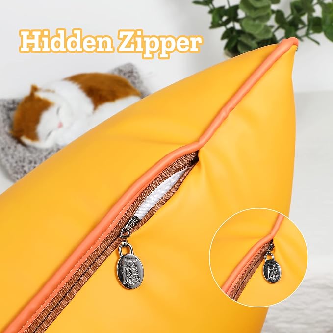 Summer Outdoor Set of 2 Silicone Waterproof Lumbar Pillow Covers 12x20 Inch Fadeproof Durable Rectangle Pillowcase Decorative for Garden Patio Tent Sunbrella Balcony Bench Sofa, Yellow