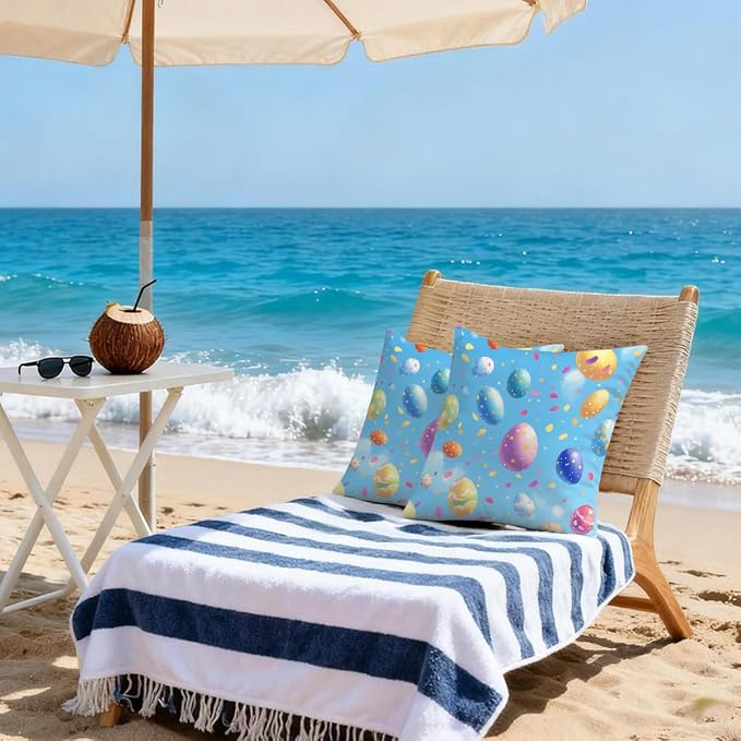 18x18 Inch Outdoor Pillow Covers Set of 2 Waterproof Throw Pillow Covers Decorative Couch Cushion Covers Magic Easter Eggs Square Pillowcases Protectors for Patio Garden Sofa
