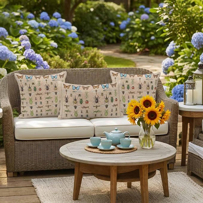 Outdoor Waterproof Throw Pillow Covers Set of 2 Insects Biographies Lumbar Pillowcases 20x12 Inches Butterfly Dragonfly Decorative Pillows Cushion Case Patio Pillows for Couch Bed Chair Garden