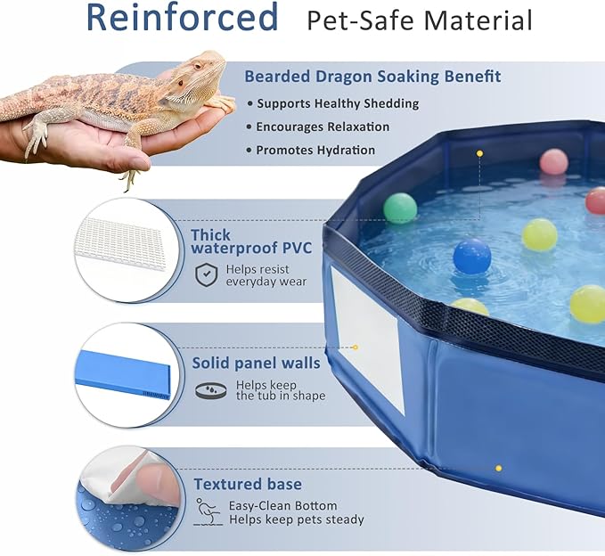Eooqi Foldable Bearded Dragon Bathtub, Collapsible Reptile Bath Pool & Small Pet Water Tub, Portable Hard-Side Reptile Swimming Pool for Bearded Dragons, Hedgehogs and Hamsters (Blue, 19 x 3.5 in)