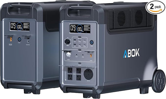 ABOK Ark3600 Portable Power Station with Extra Battery, 7680Wh LiFePO4 Battery(2 × 3840Wh), 2000W Max Solar Input, 3600W Solar Generator for Home Backup, Camping, RV, Father's Gift