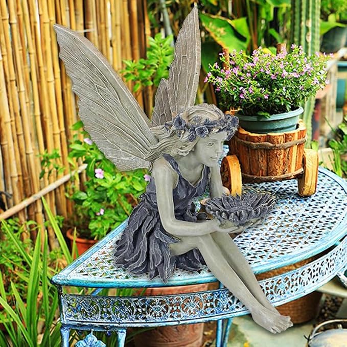 Outdoor Garden Fairy Statue Ornaments, Realistic Angel Sculpture Figurines | Antique Resin Craft Decorates Tables, Lawns, Yards, Patios, Suitable for Indoor, Outdoor Spaces and Housewarming Arrangements