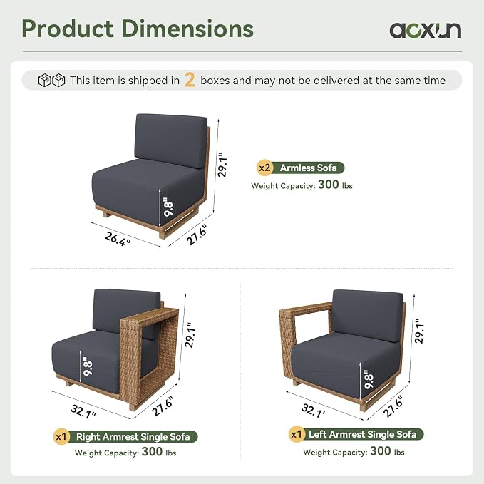 Aoxun Patio Furniture Set, 4 Piece Outdoor Wicker Sectional Sofa Set, All-Weather Rattan with 10'' Ultra-Thick Cushions, Outdoor Conversation Set for Backyard, Poolside and Garden, Yellow/Dark Gray