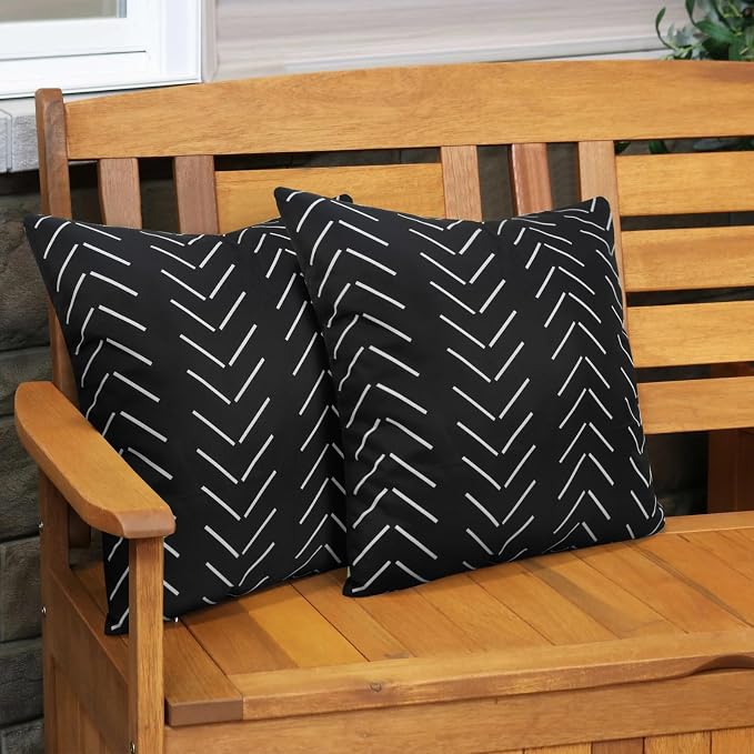 Adabana Geometric Waterproof Outdoor Pillow Covers 18x18 Black and White | Set of 2 Waterproof Design for Patio, Porch, Garden and Beach Decor