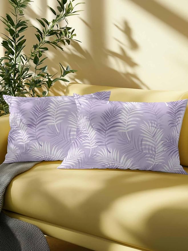 Waterproof Outdoor Pillow 1 Pack Lavender Tropical Palm Leaves Decorative Throw Pillows Cover & Insert 20x12 Inch Lumbar Pillowcase Summer Jungle Foliage Pillows for Couch Sofa Bed Patio Furniture