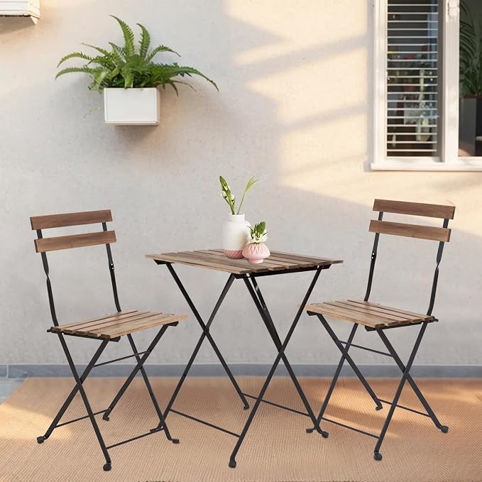 3 Pieces Folding Patio Furniture Set Bistro Set Portable Conversation Set All Weather Resistant Outdoor Furniture with 2 Folding Chairs Table for Patio Outdoor Backyard (Brown)
