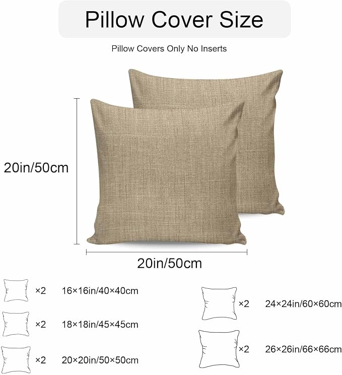Pack of 2 Waterproof Outdoor Pillow Covers 16x16 Inch Decorative Pillow Covers Brown Farmhouse Throw Pillowcases Vintage Country Monochrome Textured Outdoor Cushion Cover for Couch, Patio, Tent