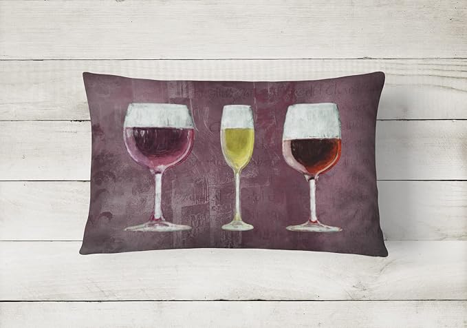 Caroline's Treasures SB3073PW1216 Three Glasses of Wine Purple Canvas Fabric Decorative Pillow Machine Washable, Indoor Outdoor Decorative Pillow for Couch, Bed or Patio, 12HX16W