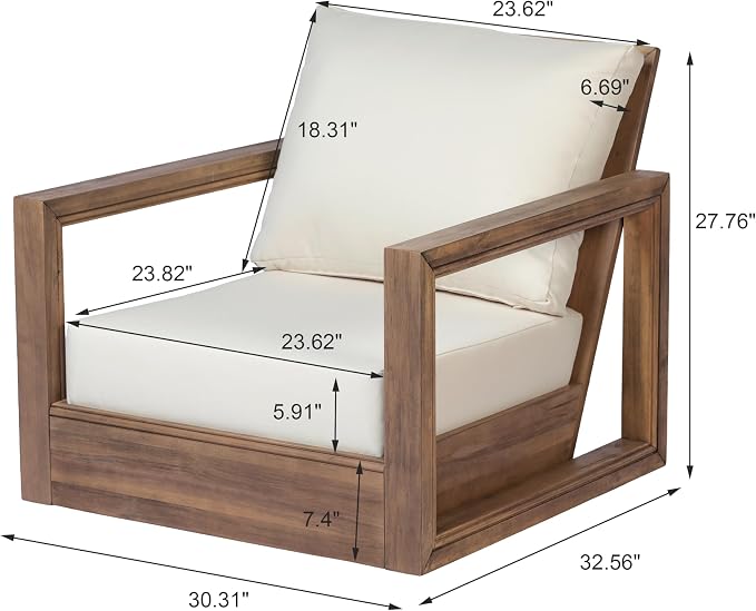 Christopher Knight Home 3-Piece Patio Swivel Chair Set with Side Table, Acacia Wood Outdoor Swivel Rocking Chairs with Cushions, Deep Seating Patio Chair & End Table for Porch Deck Garden, Brown+Beige
