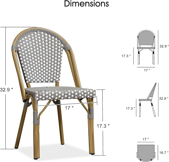 PURPLE LEAF 7 Pieces Outdoor Dining Set Patio Furniture Set with Large Aluminum Table and French Bistro Chairs for Garden Backyard Gray Patio Dining Set