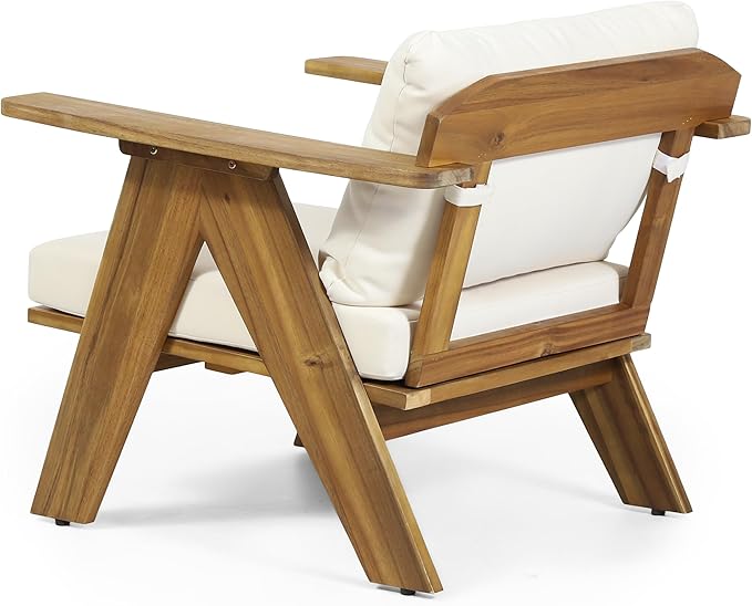 Merax 2 Pcs Outdoor Acacia Wood Club Chairs Patio Conversation Set with Cushions,Teak Finish