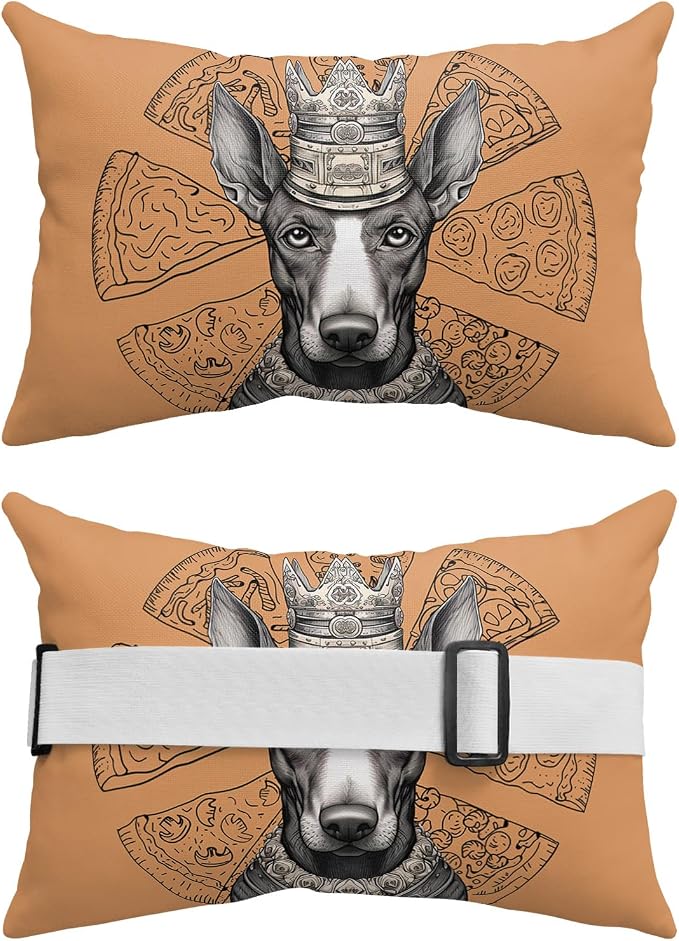 Outdoor Pillows Covers with Inserts Pet Dog with A Crown Thinking About Pizza Waterproof Recliner Pillow with Adjustable Strap Throw Pillows for Patio Furniture Pool Lounge Chair, 12x20 inch, 2PCS