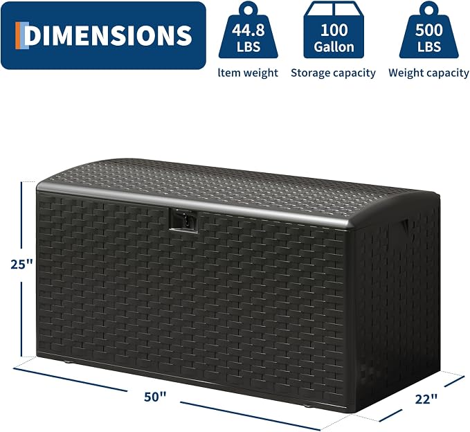 100 Gallon Blow Molded Deck Box, No Assembly Required Outdoor Storage Box, Waterproof Patio Storage Bench with Gas Spring Lid,Lockable Large Storage Container for Garden Tools, Pool Supplies, Cushions