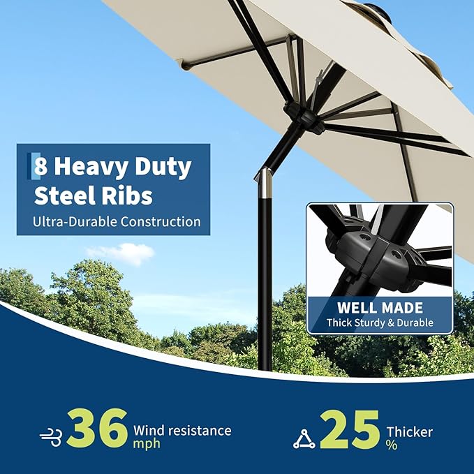 Garvee 10FT Patio Umbrella - Outdoor Table Umbrella with Smooth Crank Lift, Push Button Tilt and 8 Sturdy Ribs - Market Umbrella UV Protection Waterproof for Pool, Deck, Yard, Garden
