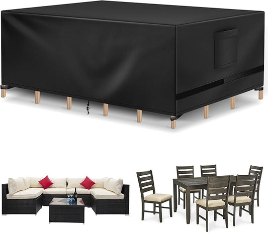 Richwon Patio Furniture Covers - Waterproof Rectangle, Heavy Duty for Outdoor Sectional Set 74"L x 47"W x 28"H, Black