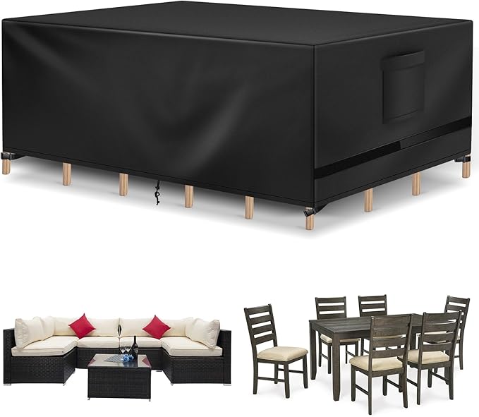 Richwon Patio Furniture Covers - Waterproof Rectangle, Heavy Duty for Outdoor Sectional Set (90"L x 64"W x 28"H), Black