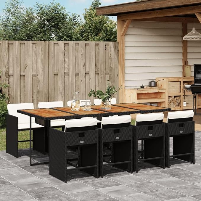 9-Piece Outdoor Dining Set, Patio Rattan Table and 8 Folding Chairs with Cushions, Space Saving Cube Garden Furniture for Backyard and Deck
