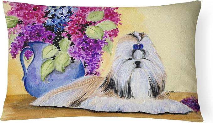 Caroline's Treasures SS8341PW1216 Shih Tzu Canvas Fabric Decorative Pillow Machine Washable, Indoor Outdoor Decorative Pillow for Couch, Bed or Patio, 12HX16W