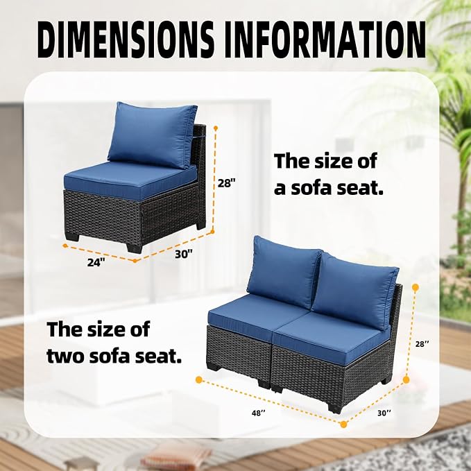 JOYURE 2 Pieces Patio Furniture Set, Outdoor Sofa with Waterproof Cushions, Rattan L Shaped Patio Couch, Modern Outdoor Furniture for Backyard, Deck, Balcony – Navy